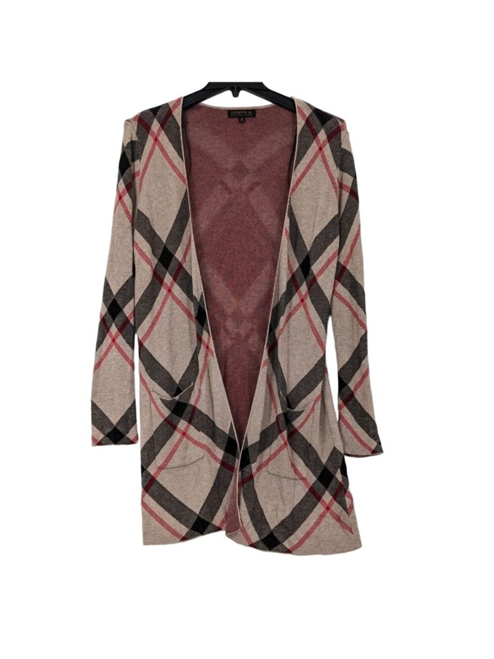 Plaid Open Front Cardigan Lightweight Knit Neutral Classic Layering Casual Small